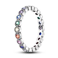 ENZEBAOFU S925 Sterling Silber Ringe für Frauen Mond Stern Ringe Cubic Zirkonia Band Ring Stapelbare Vintage Ringe Statement Frauen Ringe, Runde bunte Zirkon, 7 von ENZEBAOFU