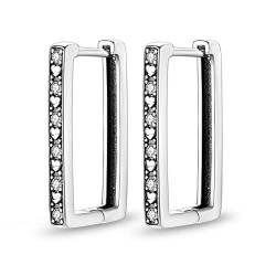 S925 Sterling Silber Hoop Ohrringe für Frauen Mädchen Schmetterling Stern Mond Trendy Nette Huggie Ohrringe 5A Cubic Zirkonia, ENZEBAOFU, Rechteck, von ENZEBAOFU