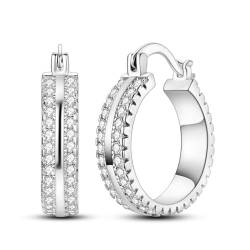 S925 Sterling Silber Hoop Ohrringe für Frauen Mädchen Schmetterling Stern Mond Trendy Nette Huggie Ohrringe 5A Cubic Zirkonia, ENZEBAOFU, Zwei Reihen CZ, von ENZEBAOFU