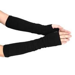 EODKSE 1 Paar Schwarze Damen-Winterhandschuhe: Fingerlose Armstulpen aus feinem Strick, langer Handwärmer, warme Strickhandschuhe und Armwärmer in einem, Perfekt für kalte Tage, von EODKSE