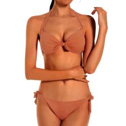 EONAR Damen Bademode Nackenträger Push up Bikinioberteil mit Underwire Einstellbar Seitlich Bindungen Bikini-Sets, Gr.- 70B/75A/75B (Medium)Khaki von EONAR