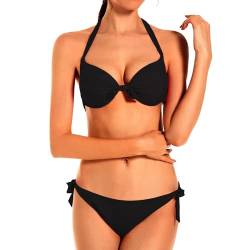 EONAR Damen Bademode Nackenträger Push up Bikinioberteil mit Underwire Einstellbar Seitlich Bindungen Bikini-Sets, Gr.- 80D/85C/85D/90C (2XL)Black von EONAR