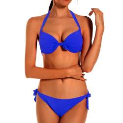 EONAR Damen Bademode Nackenträger Push up Bikinioberteil mit Underwire Einstellbar Seitlich Bindungen Bikini-Sets, Gr.- 80D/85C/85D/90C (2XL)Blue von EONAR