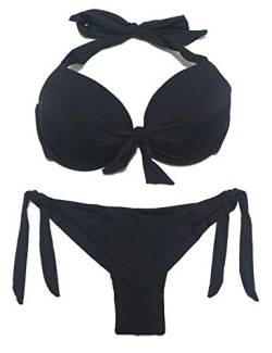 EONAR Damen Bademode Nackenträger Push up Bikinioberteil mit Underwire Niedriger Bund Bikinihosen Seitlich zu binden Brazil Bikinislip Bikini Sets(M,Black) von EONAR