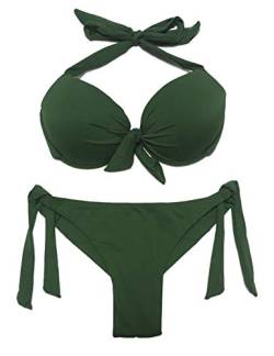 EONAR Damen Bademode Nackenträger Push up Bikinioberteil mit Underwire Niedriger Bund Bikinihosen Seitlich zu binden Brazil Bikinislip Bikini Sets(XL,Army Green) von EONAR