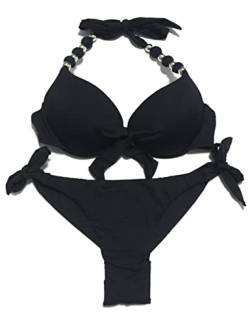 EONAR Damen Bademode Push up Bikini-Oberteil mit Bügel Niedriger Bund Bikinihosen Seitlich zu binden Brasilianischer Slip Bikini Set(M,Black) von EONAR