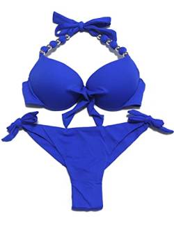 EONAR Damen Bademode Push up Bikini-Oberteil mit Bügel Niedriger Bund Bikinihosen Seitlich zu binden Brasilianischer Slip Bikini Set(XL,Blue) von EONAR