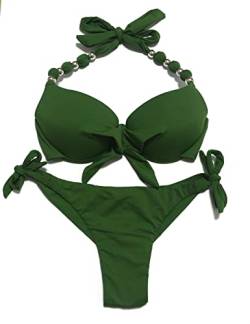 EONAR Damen Bademode Push up Bikini-Oberteil mit Bügel Niedriger Bund Bikinihosen Seitlich zu binden Brasilianischer Slip Bikini Set, (Größe:40-42)70D/75D/80C/85B, Armee Grün von EONAR