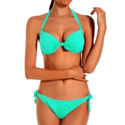 EONAR Damen Bikini Set Bademode Nackenträger Push up Bikinioberteil Einstellbar Seitlich Bindungen Zweiteilige Women Swimwear Zweiteilige Swimsuit(L,Light Green) von EONAR