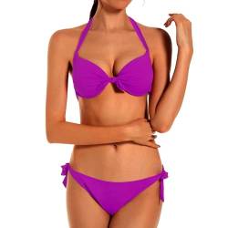 EONAR Damen Bikini Set Bademode Nackenträger Push up Bikinioberteil Einstellbar Seitlich Bindungen Zweiteilige Women Swimwear Zweiteilige Swimsuit(L,Purple) von EONAR