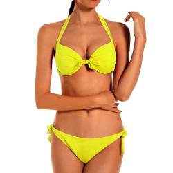 EONAR Damen Bikini Set Bademode Nackenträger Push up Bikinioberteil Einstellbar Seitlich Bindungen Zweiteilige Women Swimwear Zweiteilige Swimsuit(S,Yellow) von EONAR