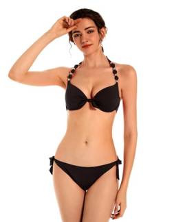 EONAR Damen Bikini Set Push Up Badeanzug Zweiteilige Bademode Neckholder Swimsuit mit Bügel(L,Black) von EONAR