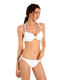 EONAR Damen Bikini Set Push Up Badeanzug Zweiteilige Bademode Neckholder Swimsuit mit Bügel(L,White) von EONAR