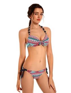 EONAR Damen Bikini Set Push Up Badeanzug Zweiteilige Bademode Neckholder Swimsuit mit Bügel(M,M-Black) von EONAR