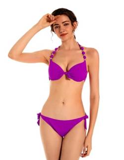 EONAR Damen Bikini Set Push Up Badeanzug Zweiteilige Bademode Neckholder Swimsuit mit Bügel(M,Purple) von EONAR