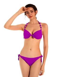 EONAR Damen Bikini Set Push Up Badeanzug Zweiteilige Bademode Neckholder Swimsuit mit Bügel(S,Purple) von EONAR