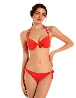EONAR Damen Bikini Set Push Up Badeanzug Zweiteilige Bademode Neckholder Swimsuit mit Bügel(S,Red) von EONAR