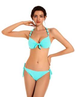 EONAR Damen Bikini Set Push Up Badeanzug Zweiteilige Bademode Neckholder Swimsuit mit Bügel(XL,Light Green) von EONAR