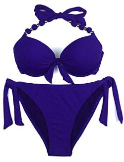EONAR Damen Seitlich Gebunden Bikini Sets Abnehmbar Bademode Push up Bikinioberteil mit Nackenträger(L,Dark Blue) von EONAR