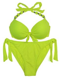 EONAR Damen Seitlich Gebunden Bikini-Sets Abnehmbar Bademode Push-up-Bikinioberteil mit Nackenträger, Gelb, (Größe:44)80D/85C/85D/90C von EONAR