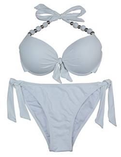EONAR Damen Seitlich Gebunden Bikini-Sets Abnehmbar Bademode Push-up-Bikinioberteil mit Nackenträger, Weiß, (Größe:34-36)70B/75A/75B von EONAR