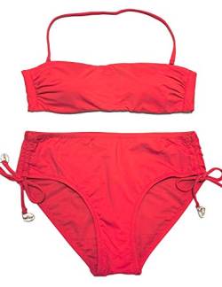 EONAR Damen Zweiteilige Bikini Set Badeanzug Strandkleidung Neckholder Oberteil Bandeau Mit High Waist Bikini Bottom Sport Abnehmbar Bademode(M,Red) von EONAR