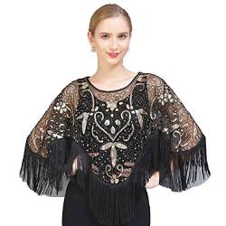 EORUBE 1920s Stola Schal Damen Pailletten Umschlagtücher für Abendkleid Retro Gatsby Party Kostüm Accessoires (Schwarz Gold) von EORUBE