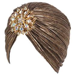 EORUBE Damen Turban Hut mit Kristall Brosche Exotisch Indischer Turban Hut 1920s Damen Fasching Kostüm Accessoires (Brosche Stil 1 - Dunkelgold) von EORUBE