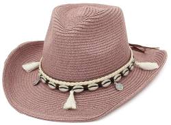 EOZY Cowboyhut Strohhut Damen Sonnenhut Sommer Strandhut Westernhut Panama Hut M Rosa von EOZY