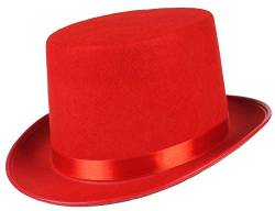 EOZY Zylinder Hut Herren Damen Hoher Hut Erwachsenenhut mit Satinband Top Hat Partyhut für Zauberer Karneval Fasching Kappenhöhe 12cm (Kappenhöhe 12cm, Rot) von EOZY
