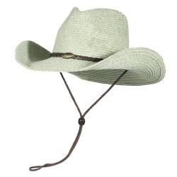 Western Cowboy Hut mit Schnur für Damen Herren Faltbarer Sommer Sonnenschutz Stroh Strandhüte mit breiter Krempe, grau, 7/7 1/4 von EOZY