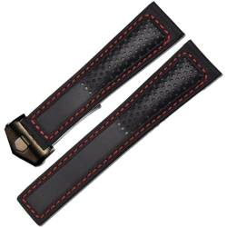 EPANO Echtlederarmband, 22 m, für Tag Heuer F1, rote Nähte, Armbanduhrenband, Faltschnalle, Leder-Uhrenarmband, 22 mm, Achat von EPANO
