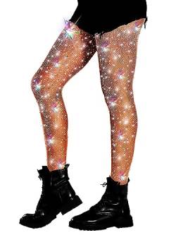 Ultra-langlebige glitzernde Strumpfhosen,Erstaunliche Glitzer Strass Netzstrümpfe,Frauen Sexy Party Konzert Outfits von EPIEUREKA, Hautfarben, M-XL von EPIEUREKA