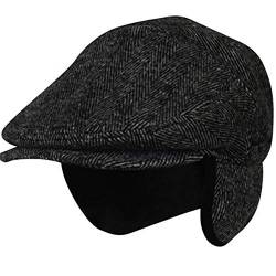 EPOCH HATS Wollmischung Fischgrätenmuster Winter Ivy Cabbie Hat w/Fleece Earflaps - Driving Hat, Ive2341dk Grau, X-Large von EPOCH HATS