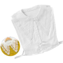 EQLEF Abnehmbarer Kragen, White Fake Collars Rundes Halbes Hemd Falsche Bluse Große Spitzenkragenversteifungen von EQLEF