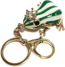 EQLEF Frosch Schlüsselanhänger,kreativer grüner Froschkönig Schlüsselanhänger mit weißen Streifen und Strass von EQLEF