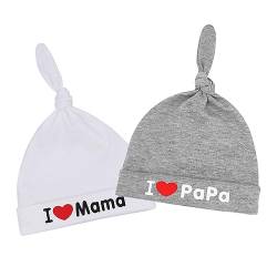 EQLEF Neugeborene babymütze, I Love Mama & I Love Papa Baby Hüte 0-3 Monate Neugeborene Baby Hüte Unisex Baumwolle Beanie Hut Baby Geschenk für Baby Dusche Weihnachten (0-3 Monate) von EQLEF