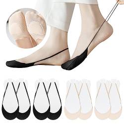 EQLEF No Show Socken Damen, 4 Paar Füßlinge Damen mit Sling Back Ballerina Socken Invisible Socks Damen Sneaker Socken Toe Topper Socks für High Heels, Loafer Flats Boot Schuhe (4 Paar Nude+Schwarz) von EQLEF