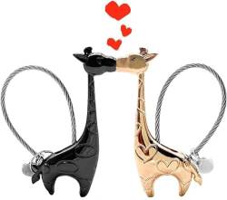 EQLEF Pärchen Schlüsselanhänger, niedlichen Schlüsselring Magnetic Love Schlüsselbund mit Geschenkbox Aluminiumlegierung Paar Schlüsselbund Geschenke für Freund Freundin (Giraffe) von EQLEF
