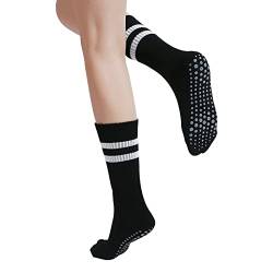 EQLEF Rutschfeste Socken Damen Stoppersocken Krankenhaus Yoga Pilates Socken Bequeme Haus Krankenhaus Socken für Mädchen (Schwarz) von EQLEF