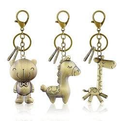EQLEF Schlüsselanhänger Tier Neuheit Set, Schlüsselanhänger Bär Giraffe Pferd niedlich Schlüsselanhänger Geschenk Tasche Schlüsselanhä (3 Pcs) von EQLEF