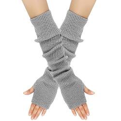 EQLEF Winter Arm Warmers, Armstulpen Gestrickt, Armstulpen Damen Winter Warm Armwärmer Handstulpen Damen Winter Stulpen Arm Lange Handschuhe Ohne Finger für Den Winter (Grau) von EQLEF