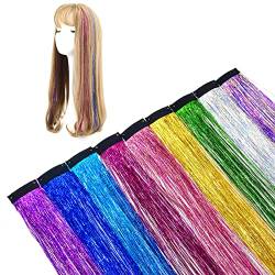 Farben Haar Lametta, Hair Tinsel Glitter Extensions Haar Glitzer Ssträhnen für Kinder Haar Glitzer strähnen für Mädchen Frauen Fairy Hair Decor Party Supplies (9 Farben) von EQLEF