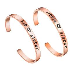 Friend bracelet, verstellbare Edelstahl Manschette Armreif Geschenk für Freunde und Schwestern (Rosegold 2 Stück) von EQLEF