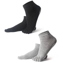 Pilates Socken mit Zehen für Männer und Frauen, EU Größe 41-45 Anti-Rutsch Yoga Griff Socken Frauen Pilates Socken Männer Baumwolle Fünf Finger Zehen Socken Griff Socken für Home Sport Tanz Übung von EQLEF