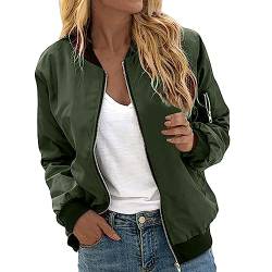 EQWIGKEIT Bomberjacke Damen Lässig Bikerjacke Leicht Pilotenjacke Vintage Freizeitjacke Kurz Übergangsjacke Oversized Sweatjacke Farbverlauf Damenjacke Langarm Fliegerjacke (Green-A, XXL) von EQWIGKEIT