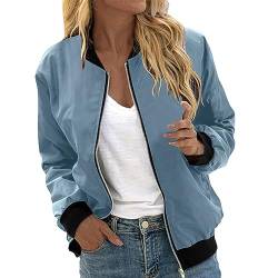 EQWIGKEIT Bomberjacke Damen Lässig Bikerjacke Leicht Pilotenjacke Vintage Freizeitjacke Kurz Übergangsjacke Oversized Sweatjacke Farbverlauf Damenjacke Langarm Fliegerjacke (Sky Blue-A, L) von EQWIGKEIT