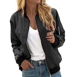 EQWIGKEIT Bomberjacke Damen Lässig Bikerjacke Leicht Pilotenjacke Vintage Freizeitjacke Kurz Übergangsjacke Oversized Sweatjacke Farbverlauf Damenjacke Langarm Fliegerjacke Motorradjacke (Black-A, M) von EQWIGKEIT