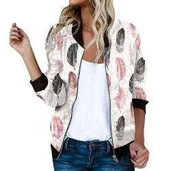 EQWIGKEIT Bomberjacke Damen Lässig Bikerjacke Leicht Pilotenjacke Vintage Freizeitjacke Kurz Übergangsjacke Oversized Sweatjacke Farbverlauf Damenjacke Langarm Fliegerjacke Motorradjacke (White-B, XL) von EQWIGKEIT