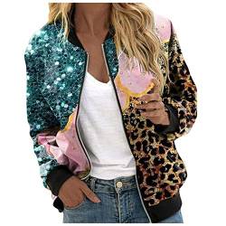 EQWIGKEIT Bomberjacke Damen Lässig Bikerjacke Leicht Pilotenjacke Vintage Freizeitjacke Kurz Übergangsjacke Oversized Sweatjacke Farbverlauf Damenjacke Langarm Fliegerjacke Motorradjacke (a-Pink, M) von EQWIGKEIT